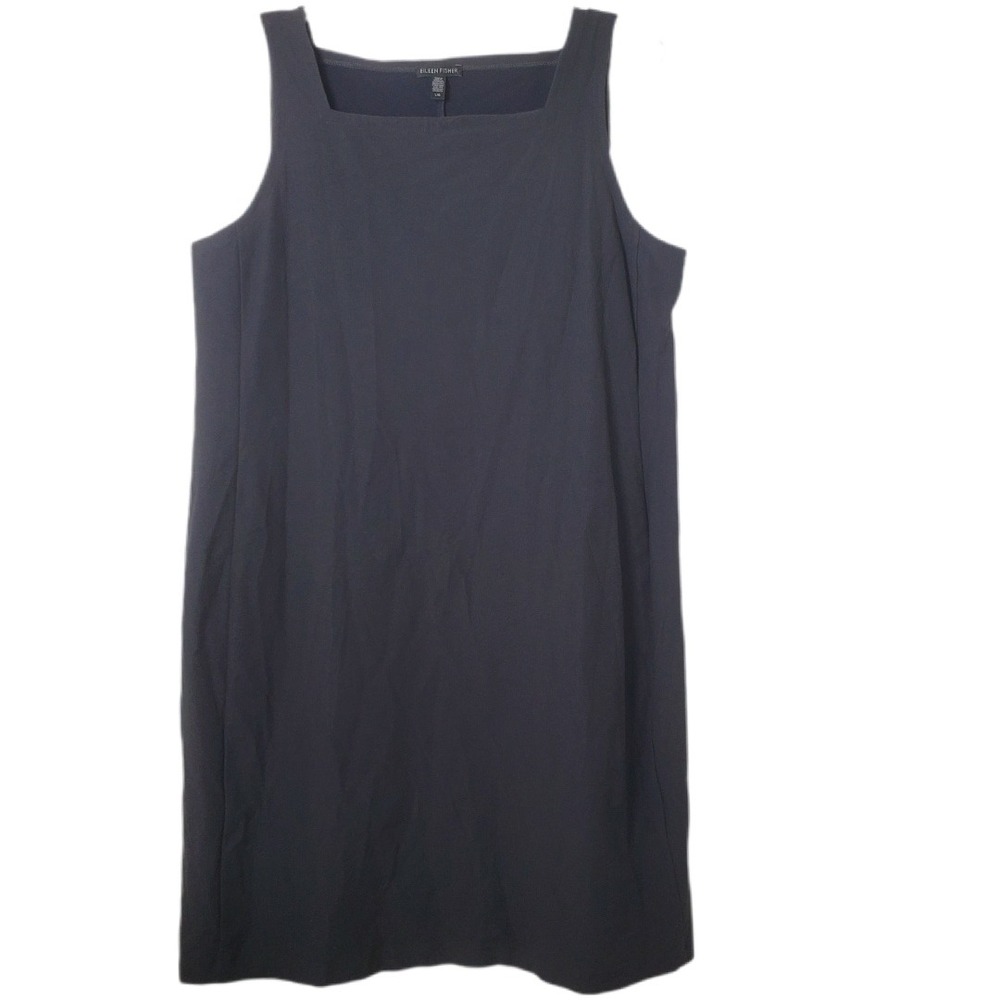Eileen Fisher Charcoal Gray Sleeveless Washable Stretch Crepe Dress L Made USA